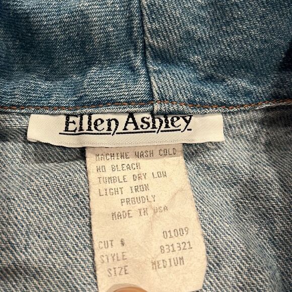 ellen ashley cropped denim jacket size M made in USA 100% cotton EUC one button - Picture 6 of 10